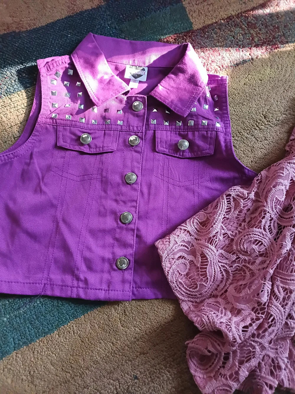 Girls' Purple Studded Denim Vest